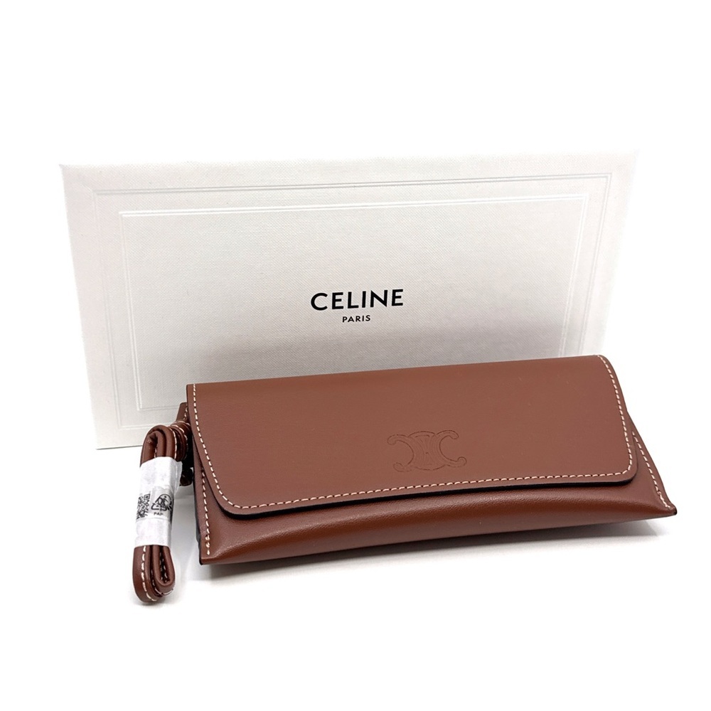 New! Celine Brown Leather Sunglass Case, Box, Authentic
